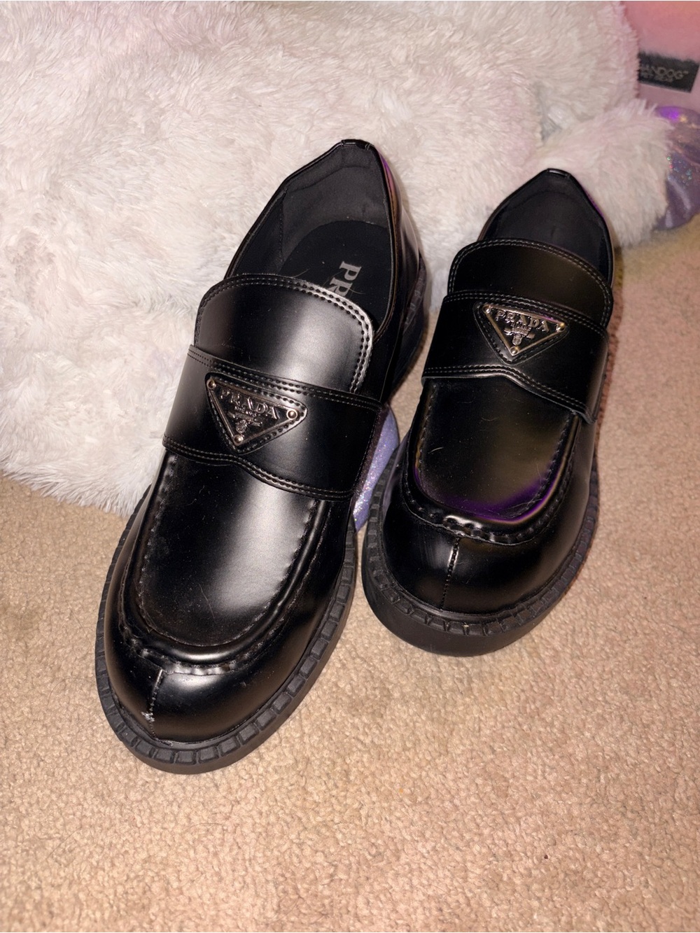 Prada Black Leather Triangle Logo Penny Loafers - Picture 2 of 5